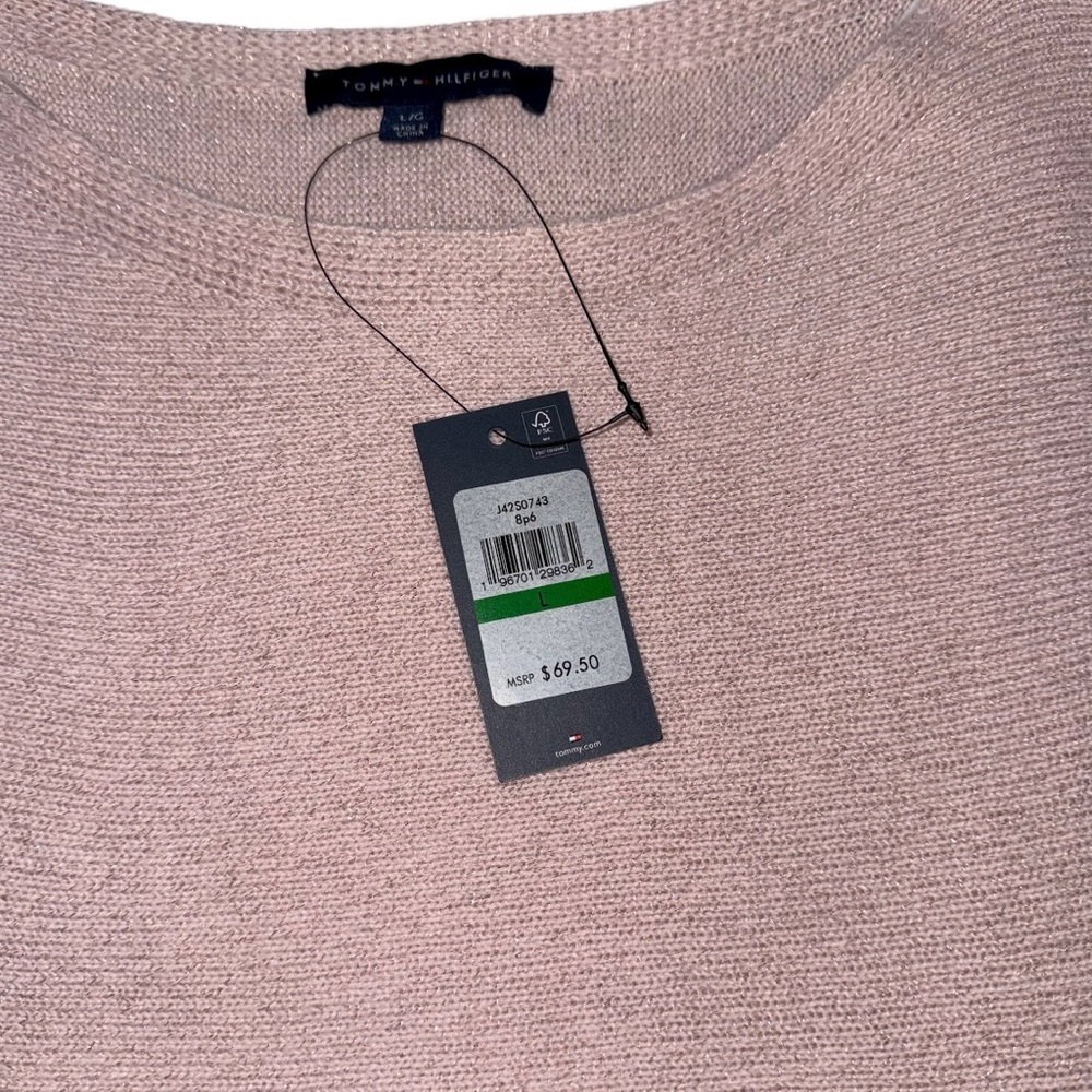 NWT Tommy Hilfiger Metallic Knit Sweater Light Pink 3/4 Sleeve Pullover Sz Large - Picture 5 of 9